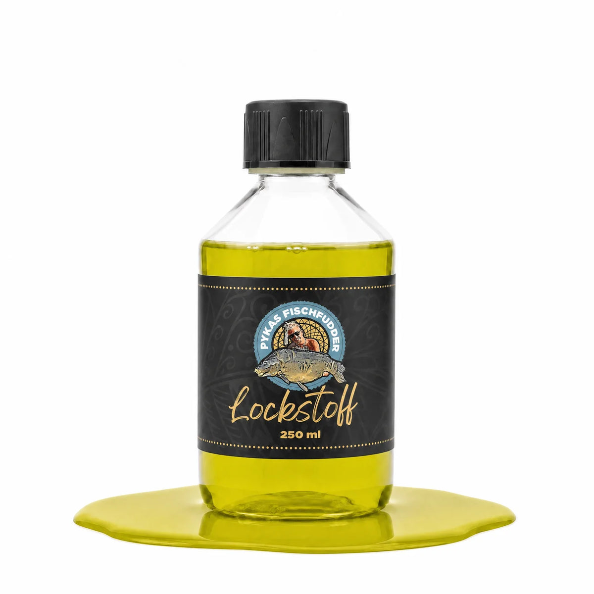 Der gelbe Bumser - Lockstoff – Flasche auf farbigem Lockstoff