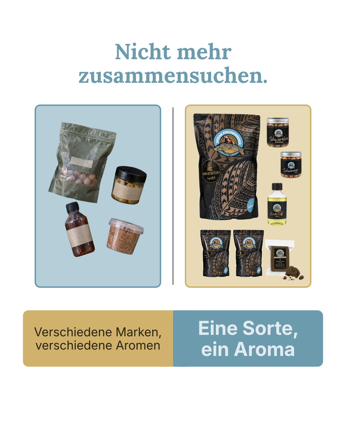 Vergleich: zusammengesuchte Köder verschiedener Marken gegen das Pykas-Paket aus einer Sorte