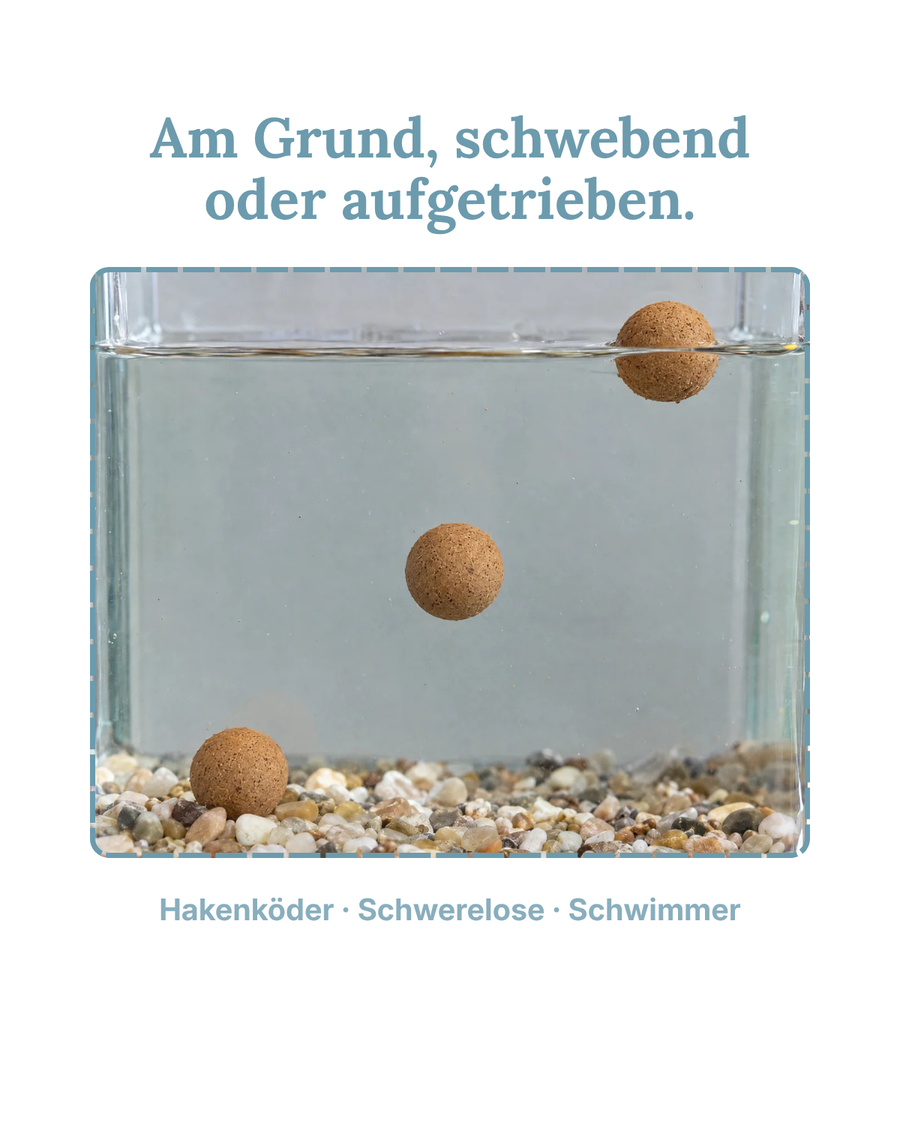 Hakenköder am Grund, Schwerelose schwebend und Schwimmer an der Oberfläche