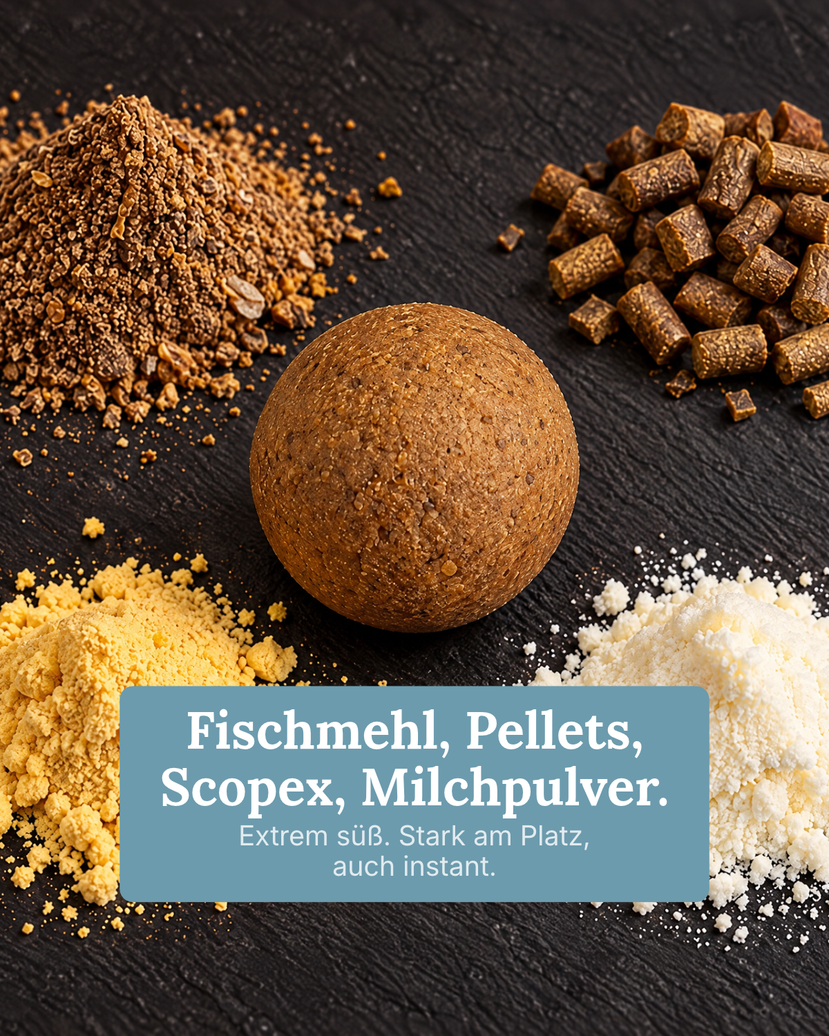 Scopex-Boilie zwischen Fischmehl, Pellets, Scopex und Milchpulver